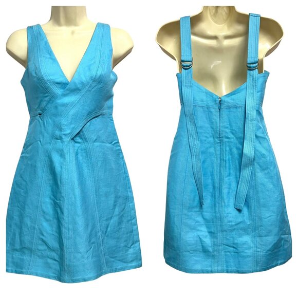 Acler Mardale Blue Mini Dress Size 2 Adjustable Straps Linen Blend Summer Resort Acler Mardale Blue Mini Dress Size 2 Adjustable Straps Linen Blend Summer Resort